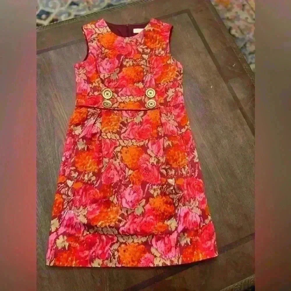 Michael Kors Pink Floral Sleeveless Sheath Dress Womens Size 2P